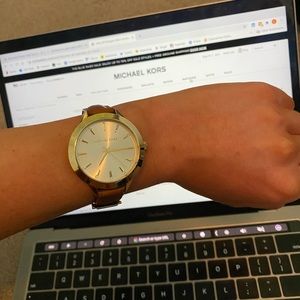 Michael Kors gold watch with brown leather band